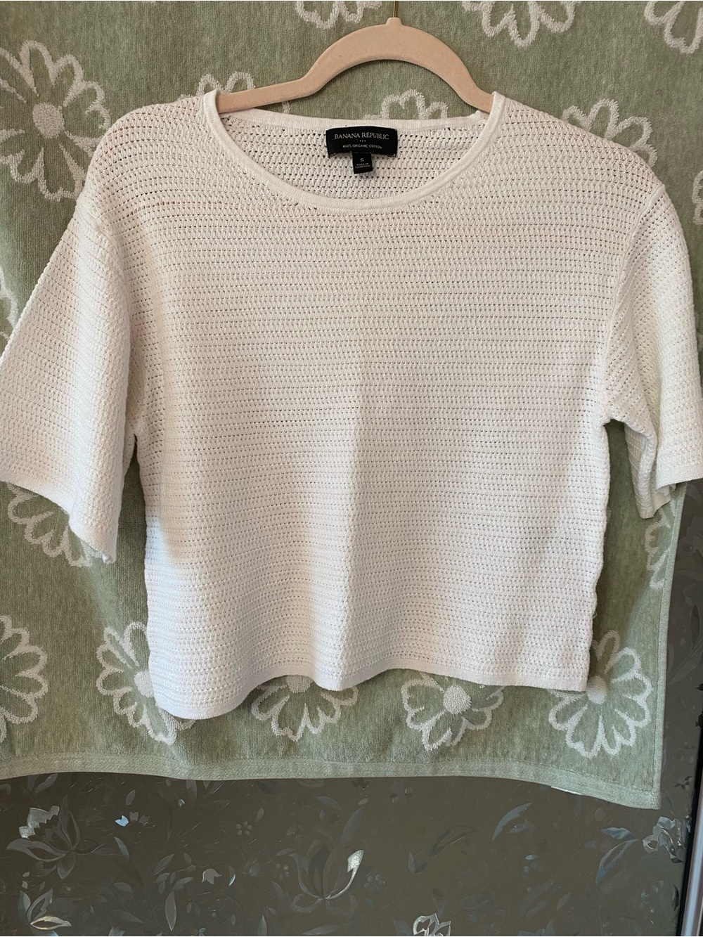 Banana Republic Off-White Open-Weave Short Sleeve Top